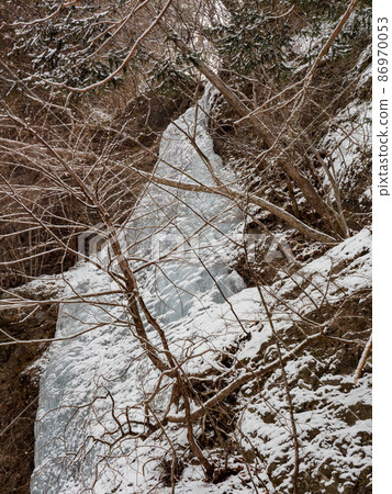 Severe winter scenery Dynamic frozen waterfall Icicles of Kozen waterfall Severe winter scenery Dynamic frozen waterfall Icicles of Kozen waterfall 86970053