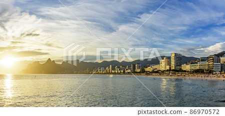 Panoramic image of Ipanema beach during sunset Panoramic image of Ipanema beach during sunset 86970572