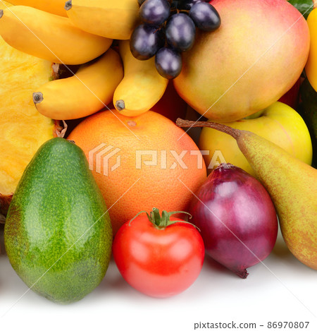 fruits and vegetables isolated on white background. 86970807