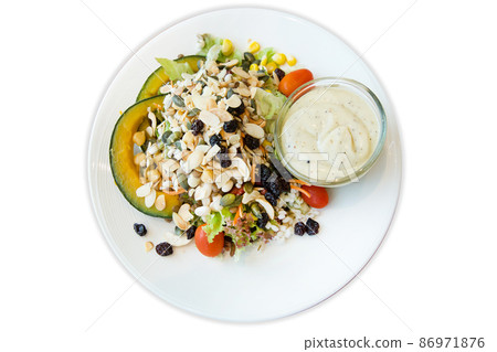 Die cut of Cereal Salad Healthy Vegan food on white isolated Die cut of Cereal Salad Healthy Vegan food on white isolated 86971876