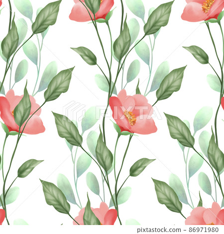 Seamless floral pattern with red flowers and... - Stock Illustration ...
