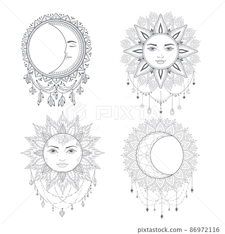 Esoteric symbol sun and moon boho illustration 86972116