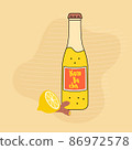 Glass bottle of refreshing kombucha drink with ginger and lemon. Healthy delicious summer beverage. Fermented drink made with tea, sugar, bacteria and yeast  86972578