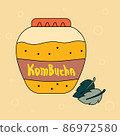 Big jar of refreshing kombucha drink and mint leaves. Sweet tasty summer beverage. Fermented drink made with tea, sugar, bacteria and yeast  86972580