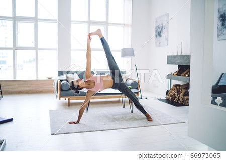 Caucasian woman practice yoga keeping healthy lifestyle for mental and physical wellness 86973065