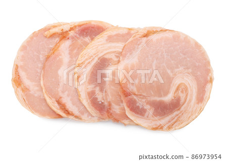 boiled pork slices for Japanese ramen dish isolated boiled pork slices for Japanese ramen dish isolated 86973954