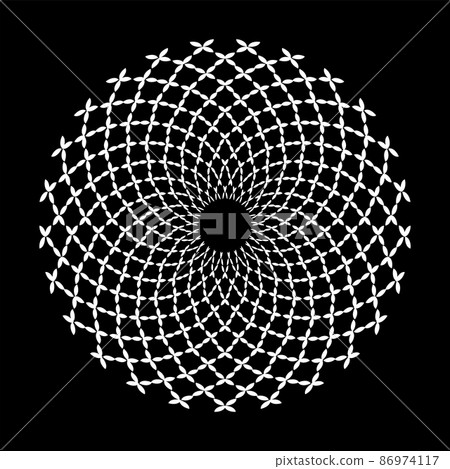 Decorative white circle pattern on black background. Decorative white circle pattern on black background. 86974117