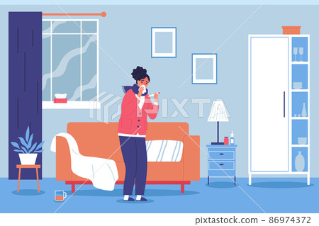 Sick Woman Flat Background 86974372