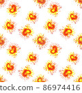 Pattern of orange hearts with splashes of paint. 86974416
