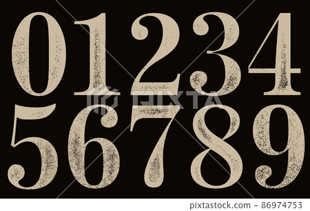 Old vintage numerals.Art font. 86974753