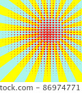 Retro rays comic light blue and yellow-green background with red heart gradient halftone and dotted shades pop art style. Vector illustration. 86974771