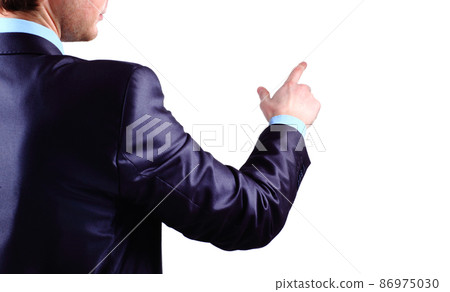 Business Man pushing on a touch screen interface Business Man pushing on a touch screen interface 86975030