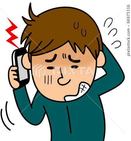 A man who is in trouble due to some trouble while talking on a smartphone 86975316