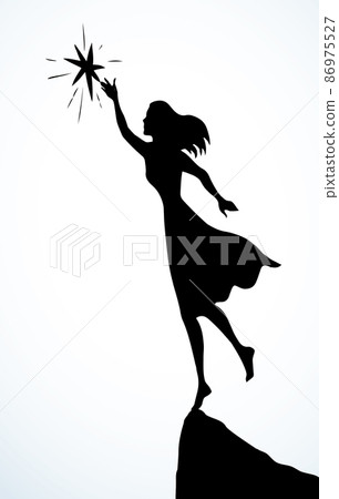 Woman get a star from the sky. Vector drawing 86975527