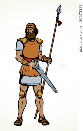 Knight with sword and spear. Vector drawing 86975528