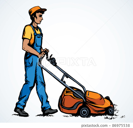 The man mows the grass. Vector drawing 86975538