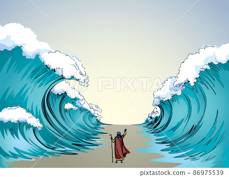 Moses with the staff. Vector drawing 86975539