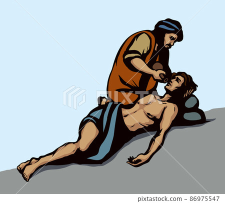 The parable of the good Samaritan. Vector drawing The parable of the good Samaritan. Vector drawing 86975547