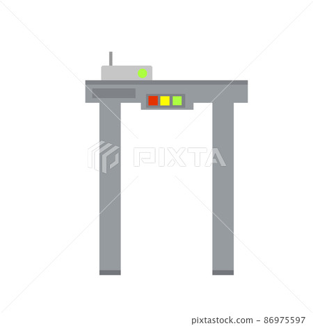 Metal detector. Safety frame. Checking dangerous items. Airport counterterrorism equipment. Modern technological gates and entrance. Flat illustration 86975597