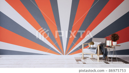 Orange and grey wall on living room two tone colorful design.3D rendering Orange and grey wall on living room two tone colorful design.3D rendering 86975753