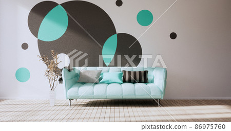 Black and Mint wall on living room two tone colorful design.3D rendering 86975760