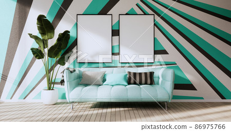 Black and Mint wall on living room two tone colorful design.3D rendering 86975766