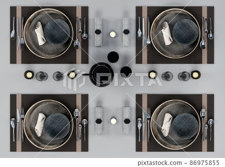 Table setting for 4 persons, top view 86975855