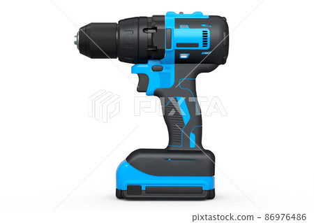 Cordless drill or blue screwdriver isolated on white background 86976486