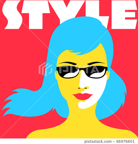 Fashion girl with red lips in sunglasses. Beautiful woman vector illustration. Stylish original graphics art portrait. 86976601