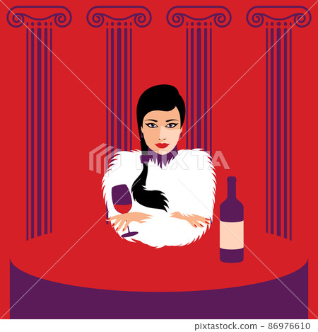 Fashion girl with red lips in fur coat. Beautiful woman face vector illustration. Fashion girl with red lips in fur coat. Beautiful woman face vector illustration. 86976610