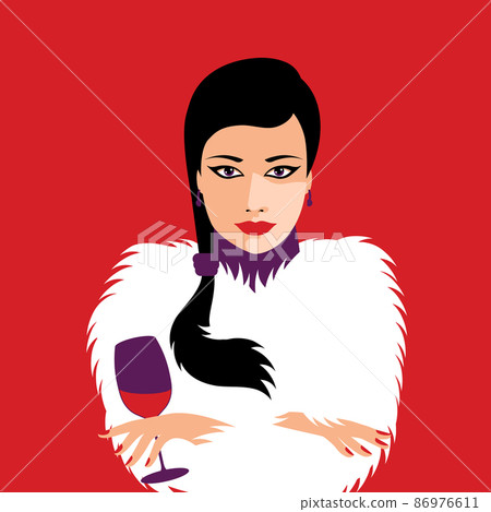 Fashion girl with red lips in fur coat. Beautiful woman face vector illustration. Fashion girl with red lips in fur coat. Beautiful woman face vector illustration. 86976611