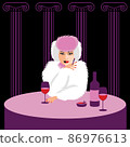 Fashion girl with red lips in fur coat. Beautiful woman face vector illustration. 86976613