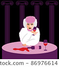 Fashion girl with red lips in fur coat. Beautiful woman face vector illustration. 86976614