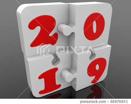 2019 on white puzzle pieces on black background 2019 on white puzzle pieces on black background 86976951