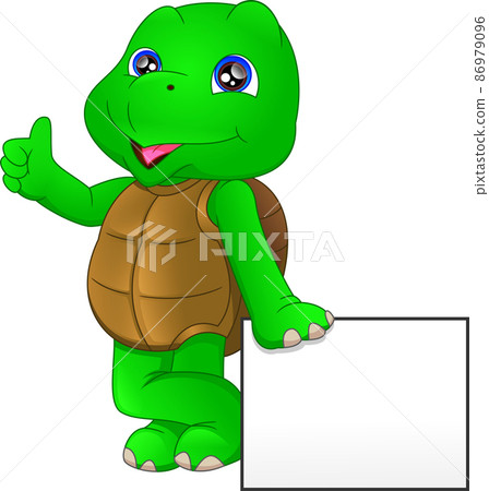 cute green turtle cartoon with blank sign - Stock Illustration ...