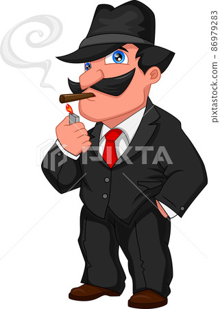 man with mustache posing with a cigarette man with mustache posing with a cigarette 86979283
