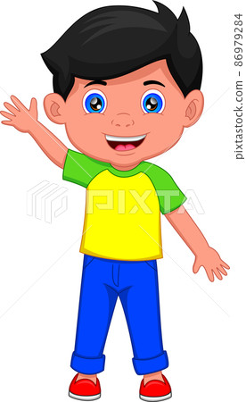 cute boy waving isolated on white background 86979284