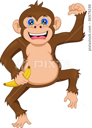 cute monkey cartoon holding banana on a white... - Stock Illustration  [86979286] - PIXTA