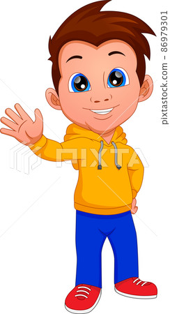 cute boy waving isolated on white background cute boy waving isolated on white background 86979301