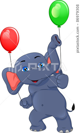 cartoon cute baby elephant holding a balloon on a white background cartoon cute baby elephant holding a balloon on a white background 86979308