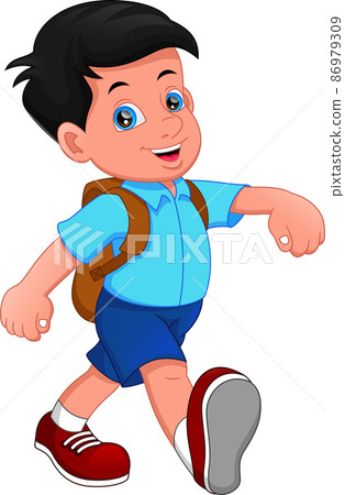 cartoon boy going to school on a white background cartoon boy going to school on a white background 86979309