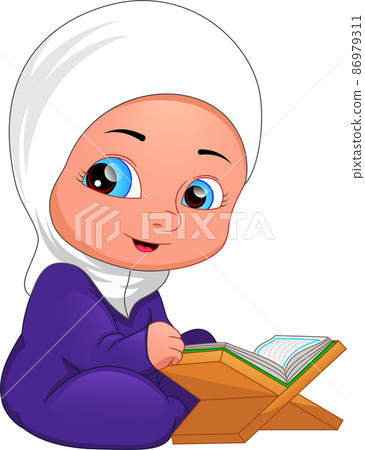 Moslem girl reading quran isolated on white background Moslem girl reading quran isolated on white background 86979311