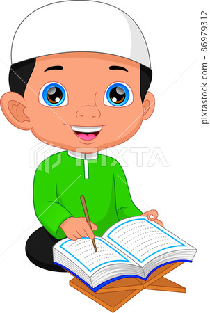 Moslem boy reading quran isolated on white background Moslem boy reading quran isolated on white background 86979312