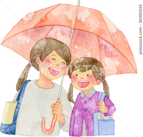 父母和孩子撐傘的插圖 86980848