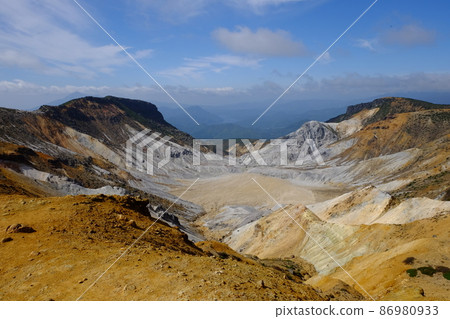 View of the flat explosion crater of Mt. Adatara and Numanodaira View of the flat explosion crater of Mt. Adatara and Numanodaira 86980933