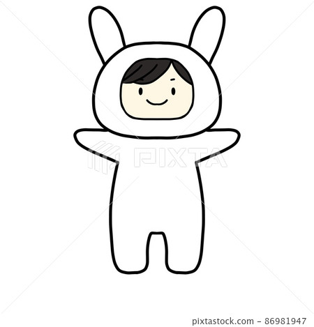 穿著兔子裝的男孩，白色 86981947