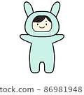 一個穿著兔子服裝的男孩，綠色 86981948
