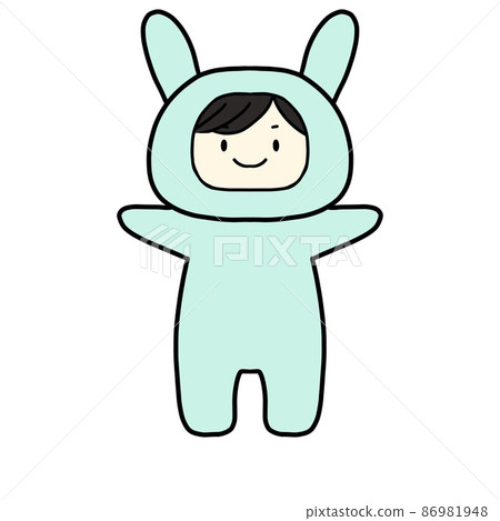 一個穿著兔子服裝的男孩，綠色 86981948