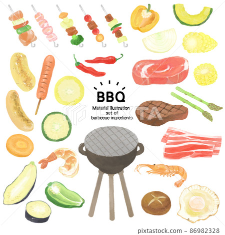 Illustration of delicious yakiniku ingredients (set) / Hand-painted style 86982328