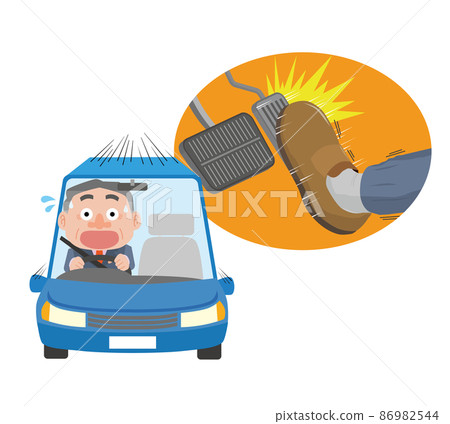 Middle-aged man who mistakesly pedals while driving a car 86982544